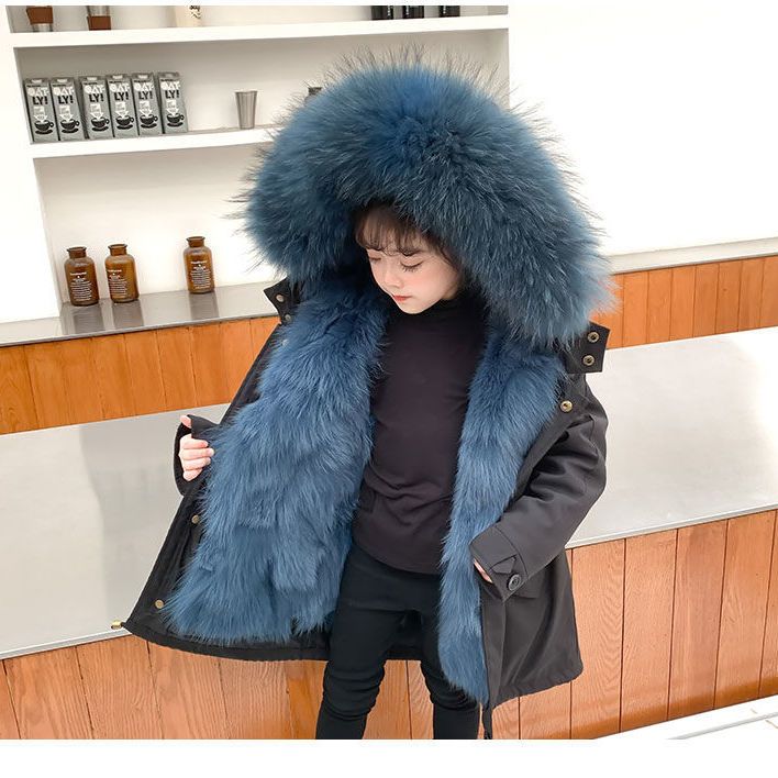 2022 New Winter Children's Fox Fur Coat Girls Boys Little Boys Foreign Style Removable Pie Overcoat