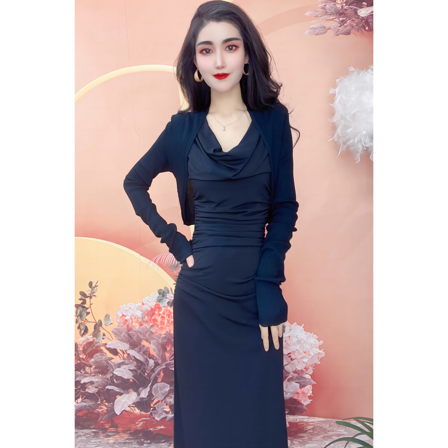 Simple temperament and versatile fashion 2023 summer new elegant goddess long dress + shawl two-piece set