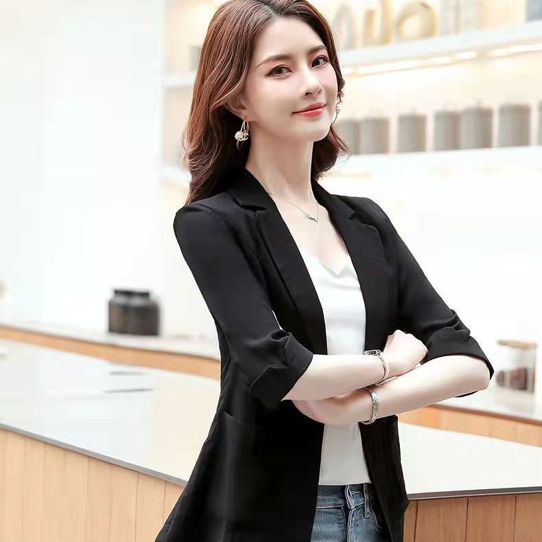Short summer small suit jacket women's Korean version slim fit large size three-quarter sleeves thin casual sunscreen top