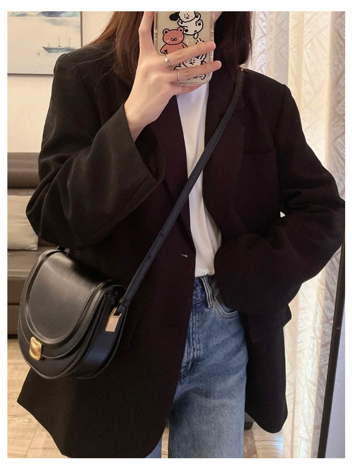 2023 Spring and Autumn New Style Simple Casual Design Niche Western Style Black Small Suit Jacket Women’s Hot Style