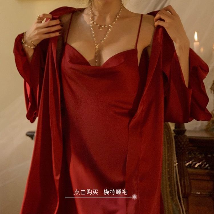 Shenchen sexy pajamas women's spring thin ice silk dangling collar sling nightdress for pure desire can wear short skirt two-piece set