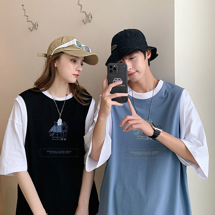 ins five-point short-sleeved t-shirt for men and women  new trendy couple wear summer tops class clothes high school students college style