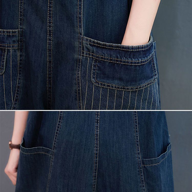 Large size striped patch denim overalls female fat mm Korean version loose straight trousers slim high waist jumpsuit