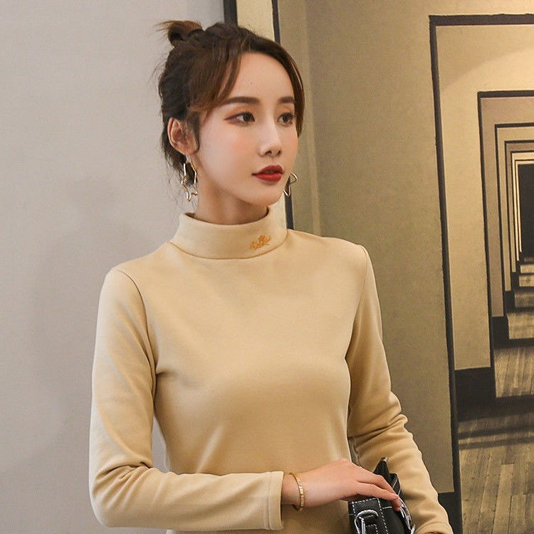 88558-半高领秋冬款打底衫女温柔系双面德绒新款修身显瘦高档内搭长袖女-详情图