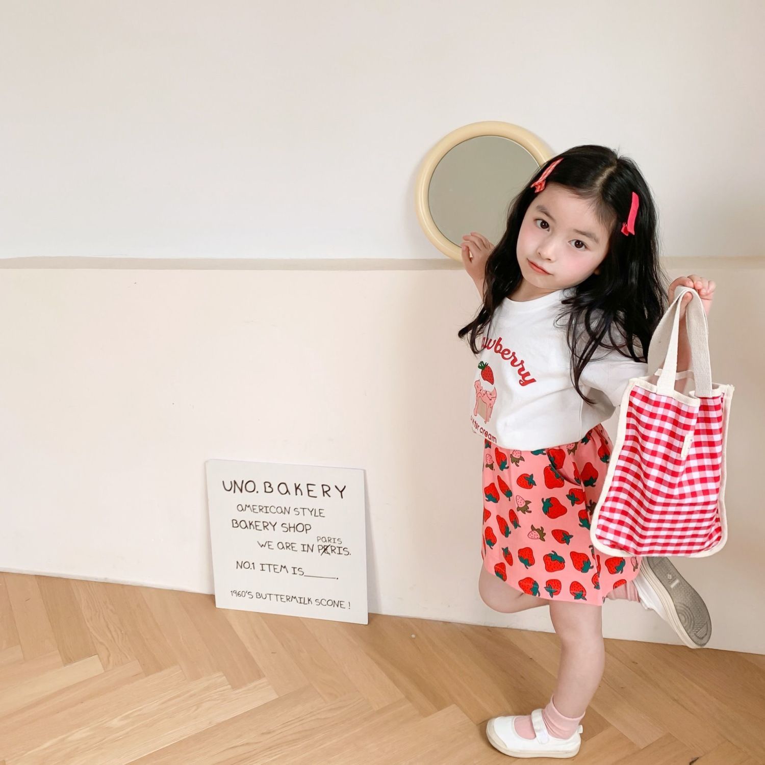 韩版夏款新品女童装小甜心草莓纯棉T恤短裙半裙可爱上衣两件套装