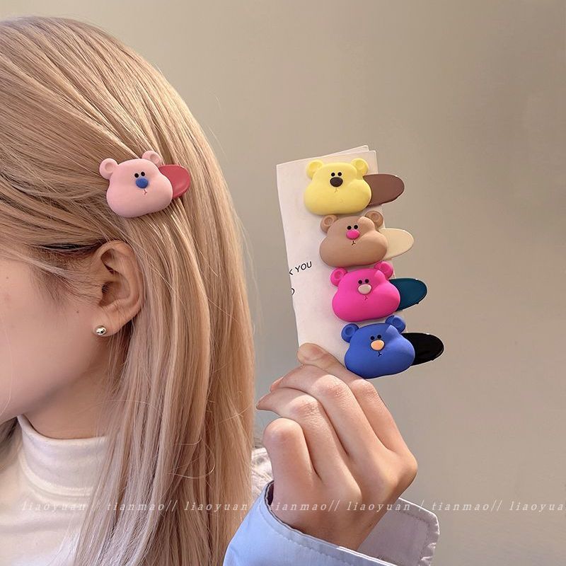 Sweet candy-colored bear hair clip headdress cute girl bangs clip small side clip side duckbill clip