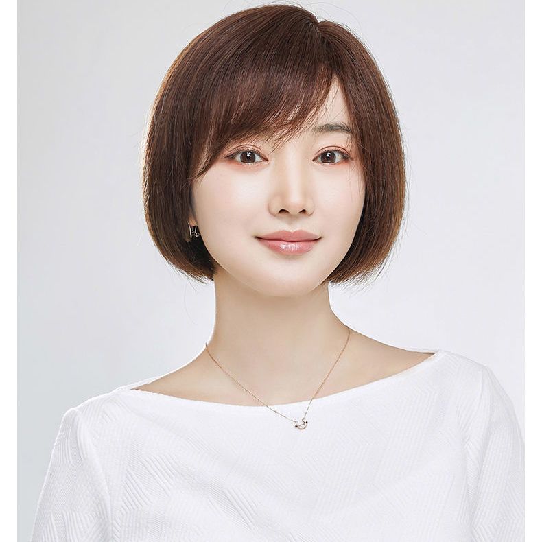 假发 女中短发bobo头 斜刘海波波头 真人发丝券真发头套