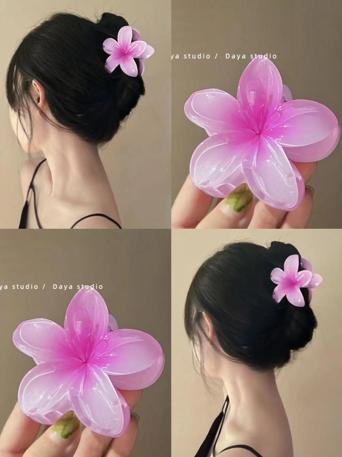 Summer Super Fairy Vacation Wind Plumeria Grab Shark Clip Acrylic Flower Hair Grab Hair Accessories Back of the Head Plate Hair Clip