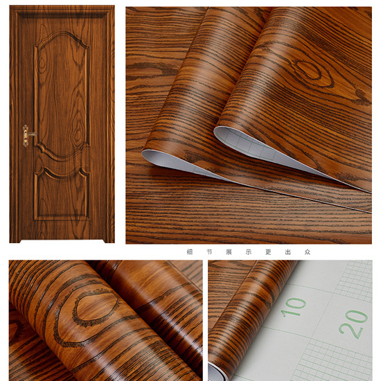 防水门贴纸加厚木门壁纸柜子门框铁门家具翻新墙纸自粘木纹包门贴 虎窝拼