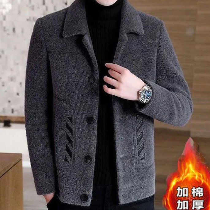 秋冬加厚高档毛呢外套男短款冬装翻领修身帅气男士呢子夹克大衣潮