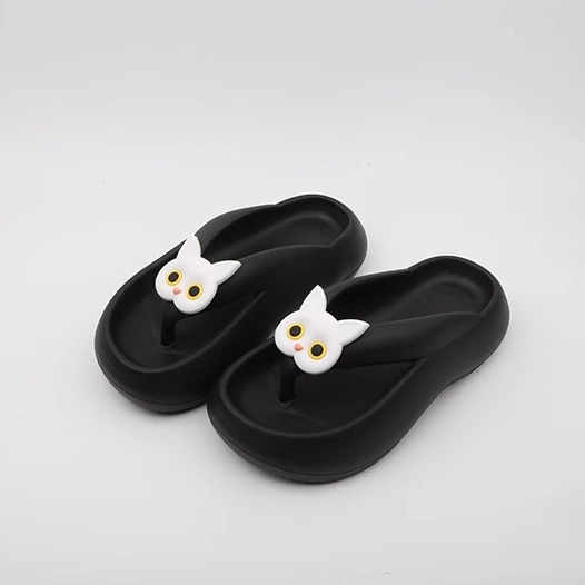 SUNNY COLOR black and white cat flip-flops women's summer outer wear thick-soled anti-slip flip-flops ins trend