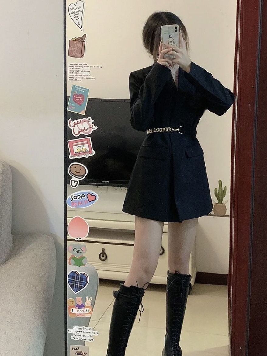 小西裝外套女中長款新款春秋上衣氣質高檔休閒垂感收腰小西服女潮