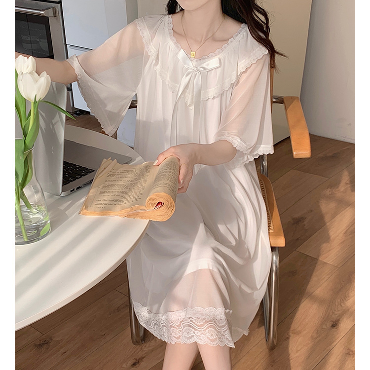 Sweet girlfriends pajamas women's summer short-sleeved home service 2023 new lace mesh pajamas with chest pads