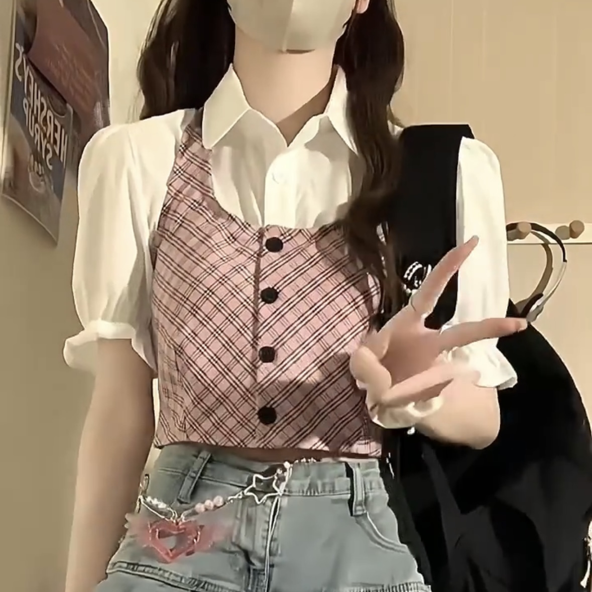 Pure Desperation!!! [Hot Girl Two-piece Set] Hong Kong Style Short Short Sleeve T-Shirt Female INS Korean Student Top