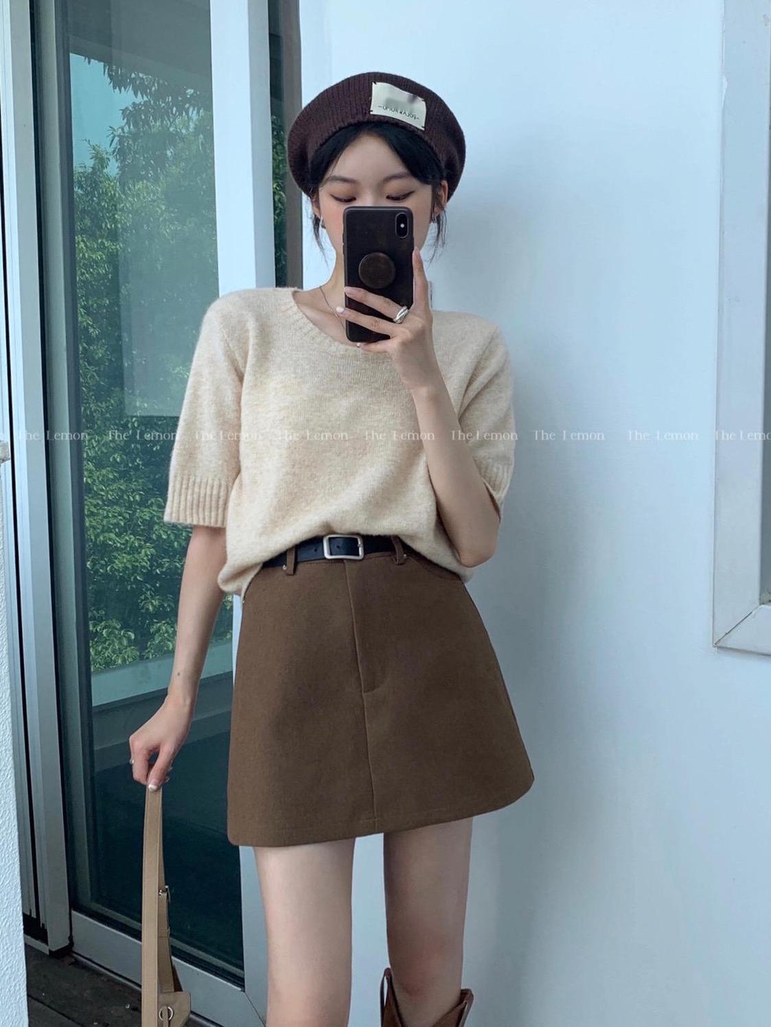 Matching Belt High Waist A-line Half length Skirt Spring  New Short Skirt Anti glare Temperament Versatile Wrap Hip Skirt Children