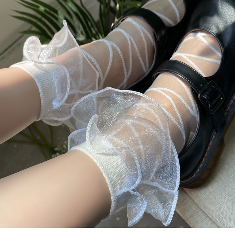 可爱日系洛丽塔夏季薄款短袜中筒黑白蕾丝Lolita软妹jk花边袜子女