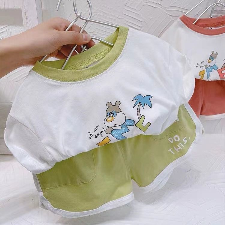 女童套装夏季新款儿童卡通印花短袖t恤洋气韩版男宝宝两件套