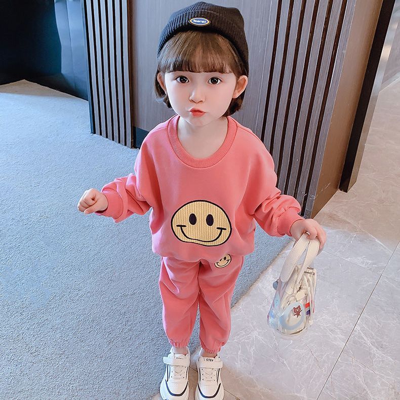  Spring and Autumn New Girls' Round Neck Loose Sweatshirts Fashionable Small and Medium-sized Children's Baby Casual Sports Pants Two-piece Set Trendy