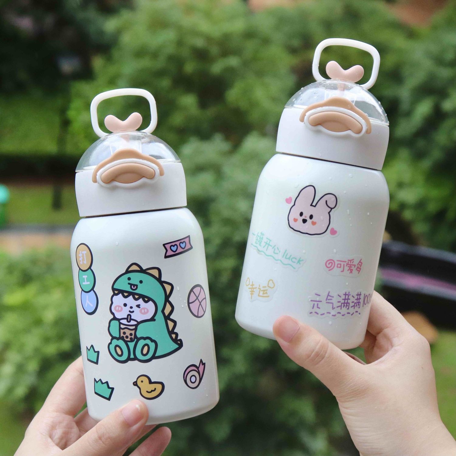 Children's insulation cup with straw baby anti-fall kettle kindergarten students cartoon cute portable stainless steel water cup