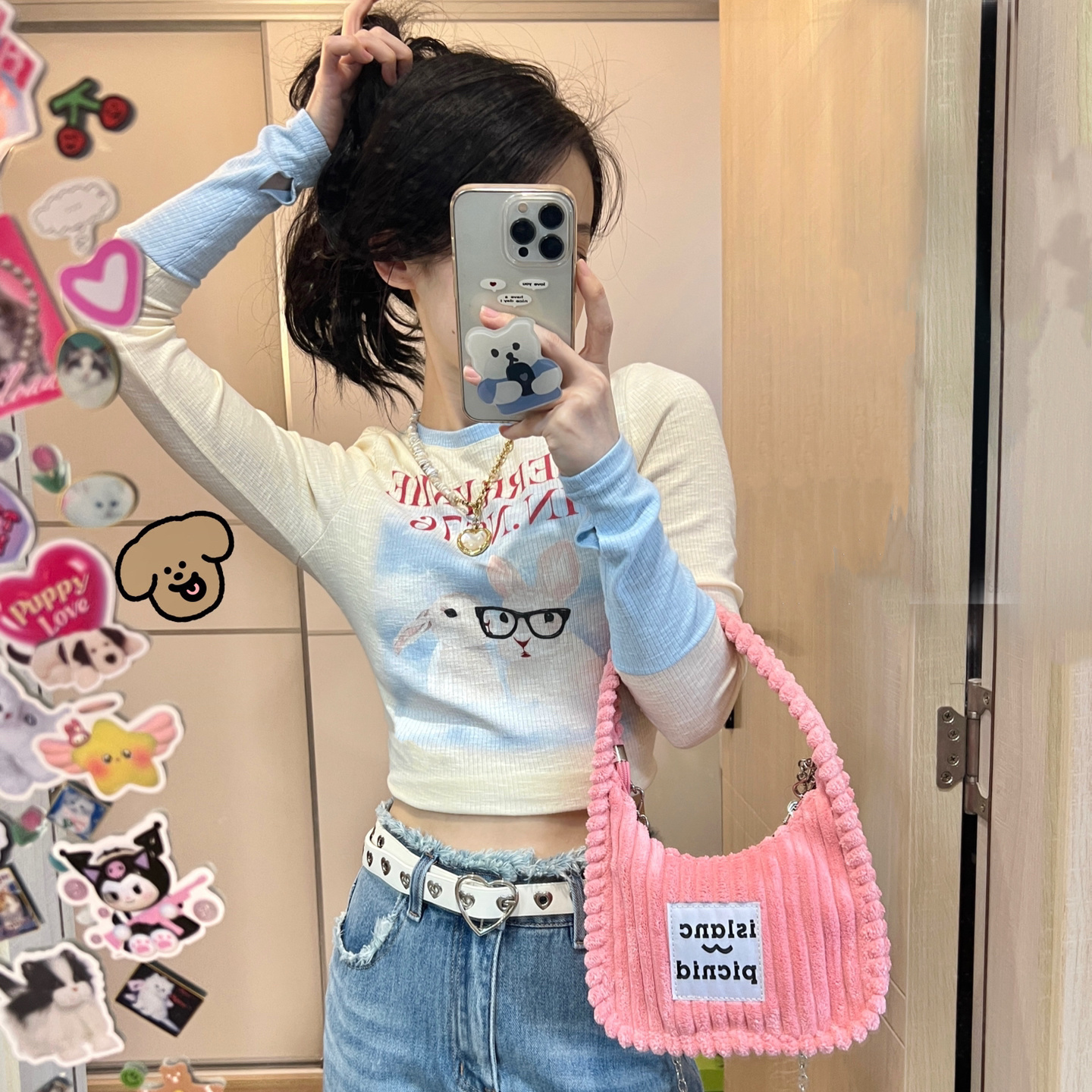 純欲天花板!!!【拼接設計】原宿BF風短款長袖t恤女INS韓版上衣服