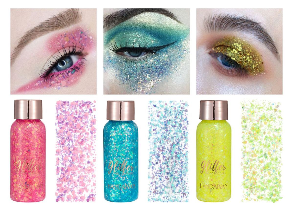 3 sets of glitter eye shadow sequin gel mermaid face body milk performance stage nightclub wedding hair_voghion.com