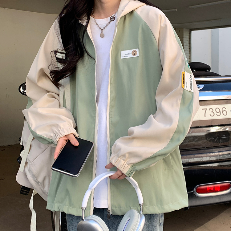 Spliced ​​baseball uniform jacket for girls spring and autumn  new loose casual hooded jacket for junior high school and high school students