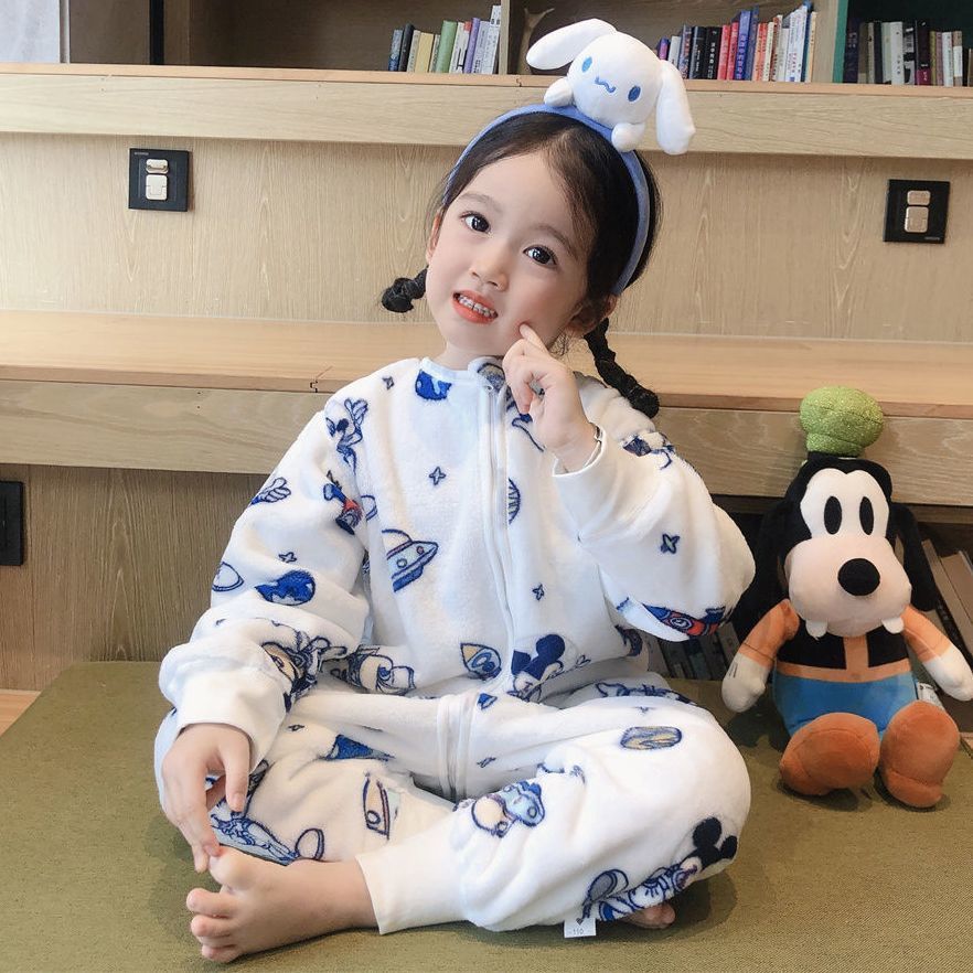 Flannel baby pajamas jumpsuit baby autumn children's anti-kick quilt sleeping bag boys and girls autumn and winter thickened plus velvet