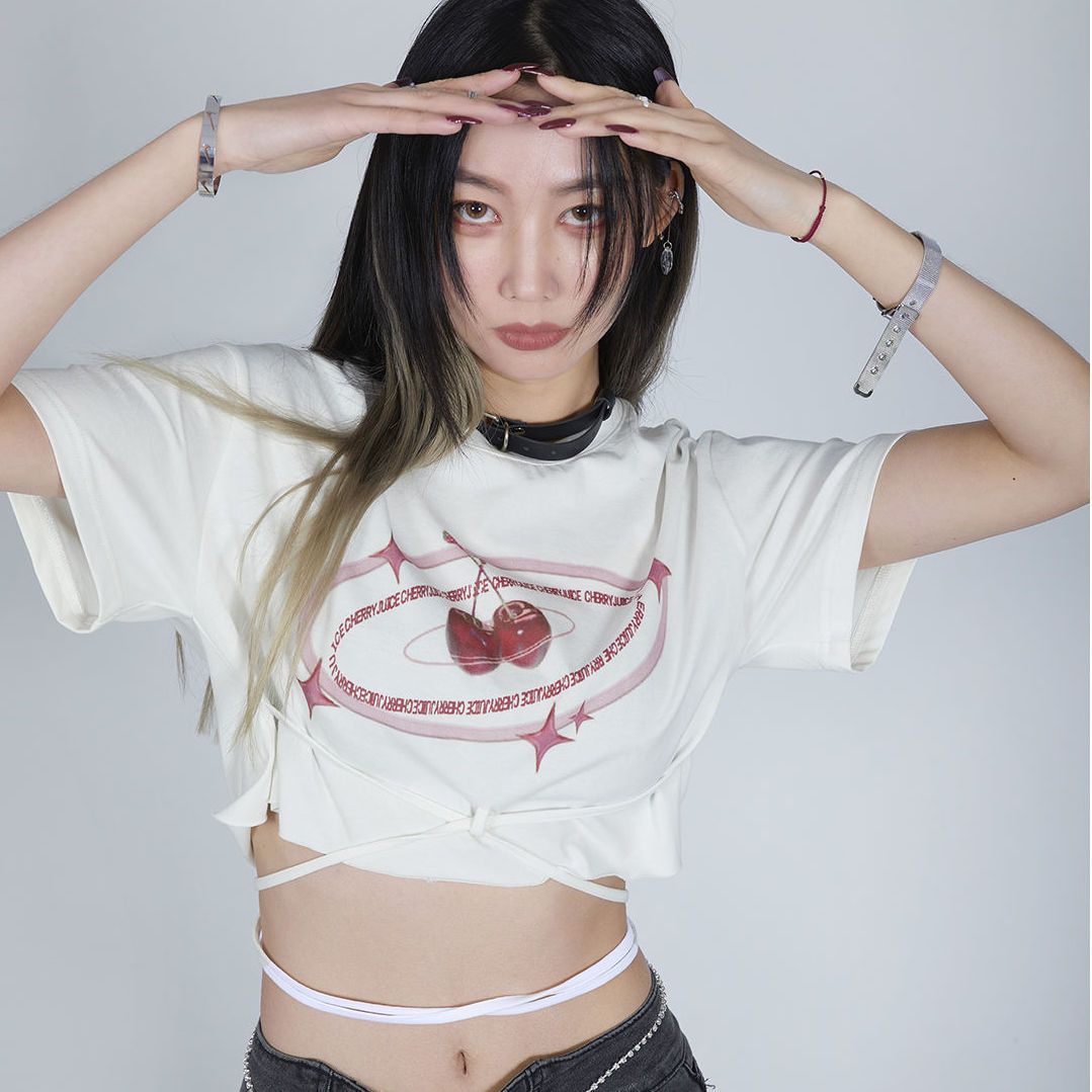 Summer half-sleeved t-shirt women's American design sense loose straps thin T-shirt sexy short waistless babes top