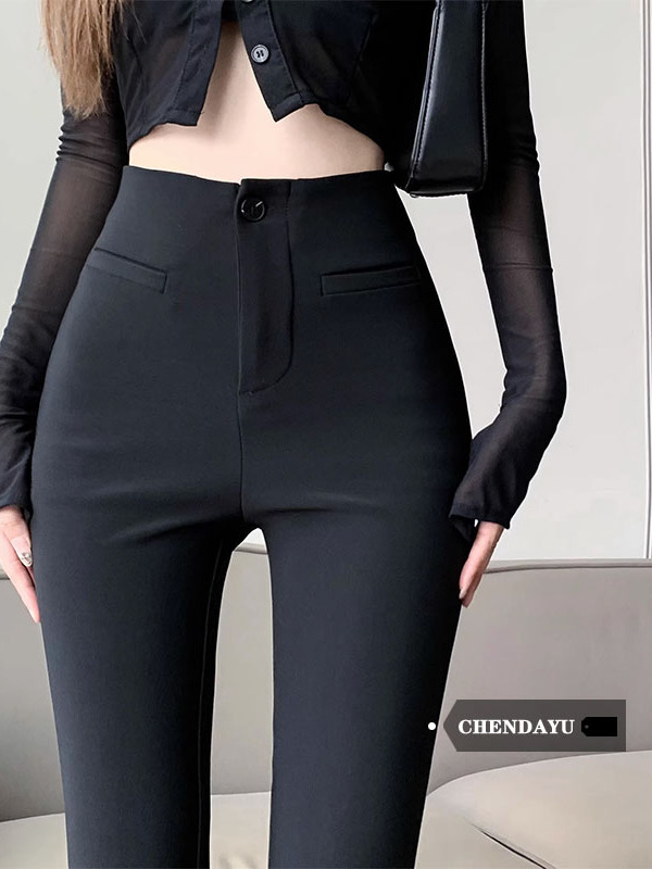 Chen Dayu black suit trousers women's early autumn new design high waist slimming micro flared horseshoe trousers