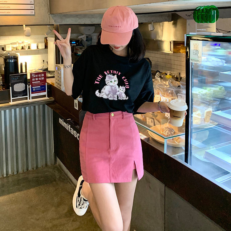 Plus-size women's clothing 2022 summer new age-reducing short-sleeved printed T-shirt top women's loose fat mm skirt suit