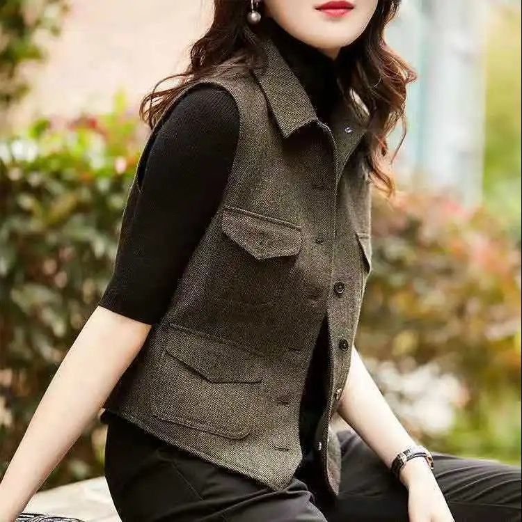 Small fragrant wind waistcoat women's 2023 autumn new high-end fashion suit vest classic woolen coat women
