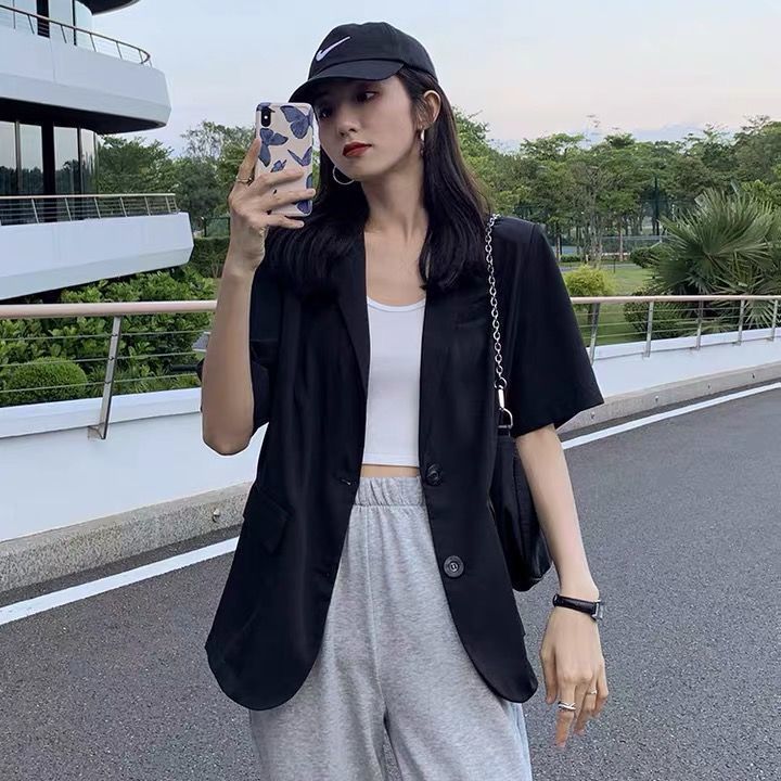 White small suit jacket women  spring and summer thin section Korean version loose sunscreen small suit mid-length air-conditioning cardigan