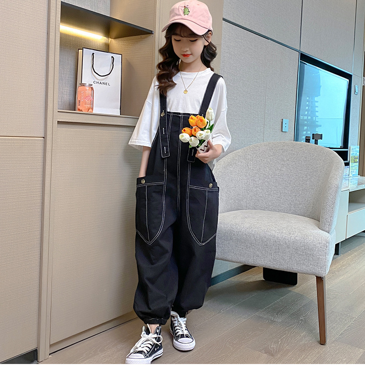 Girls' suit summer suit students new Korean version of foreign style children's clothing fashionable middle and big children's summer overalls two-piece set