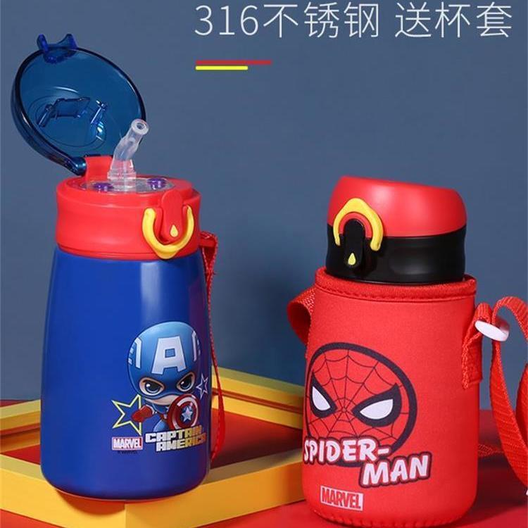 Disney children's thermos cup with straw baby water cup cute anti drop creative cup convenient kindergarten water bottle