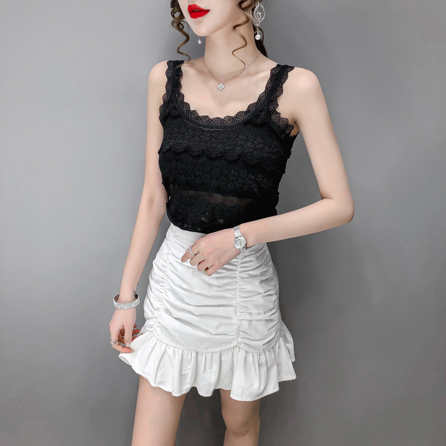 Sling female sexy sleeveless top summer wear lace suit inside all-match self-cultivation bottoming camisole vest female
