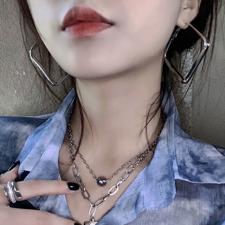 Hip-Hop Internet Celebrity Silver Square Earrings 2023 New Trendy Earrings Simple Atmosphere Cold Style Earrings Women Summer