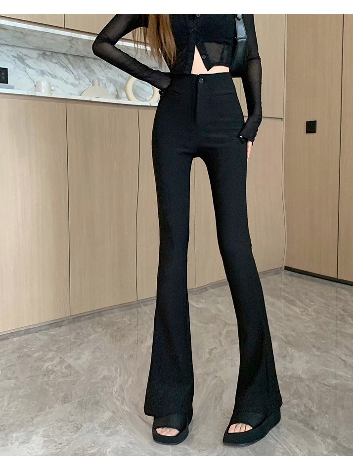 Chen Dayu black suit trousers women's early autumn new design high waist slimming micro flared horseshoe trousers