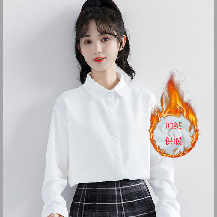 長袖JK制服加絨加厚學院風襯衫女2023年春秋冬新款寬鬆白襯衣上衣