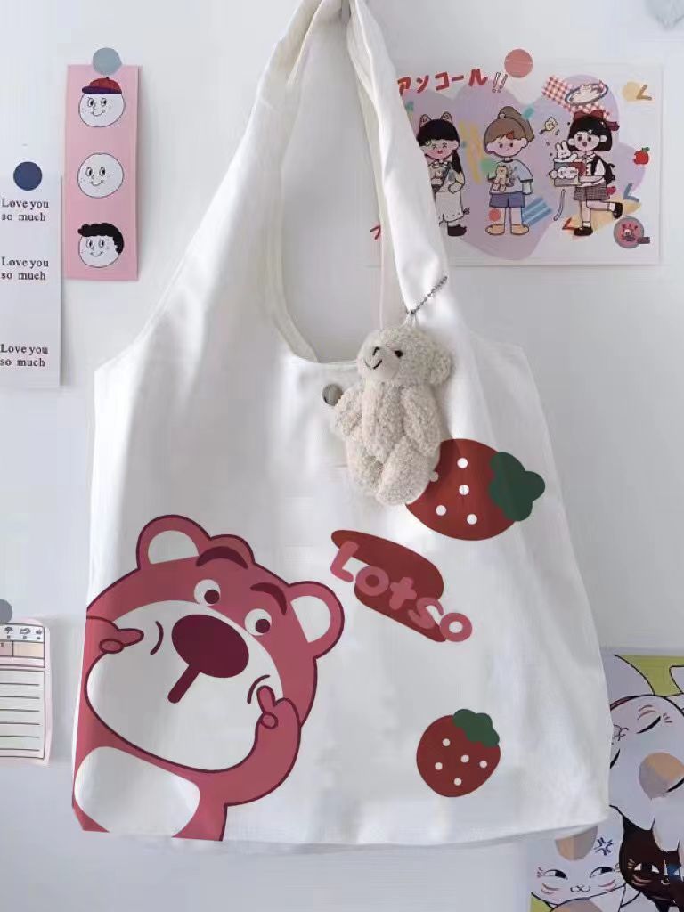 韓版新款帆布包三麗鷗卡通帆布袋學生文藝百搭單肩包大容量手提包