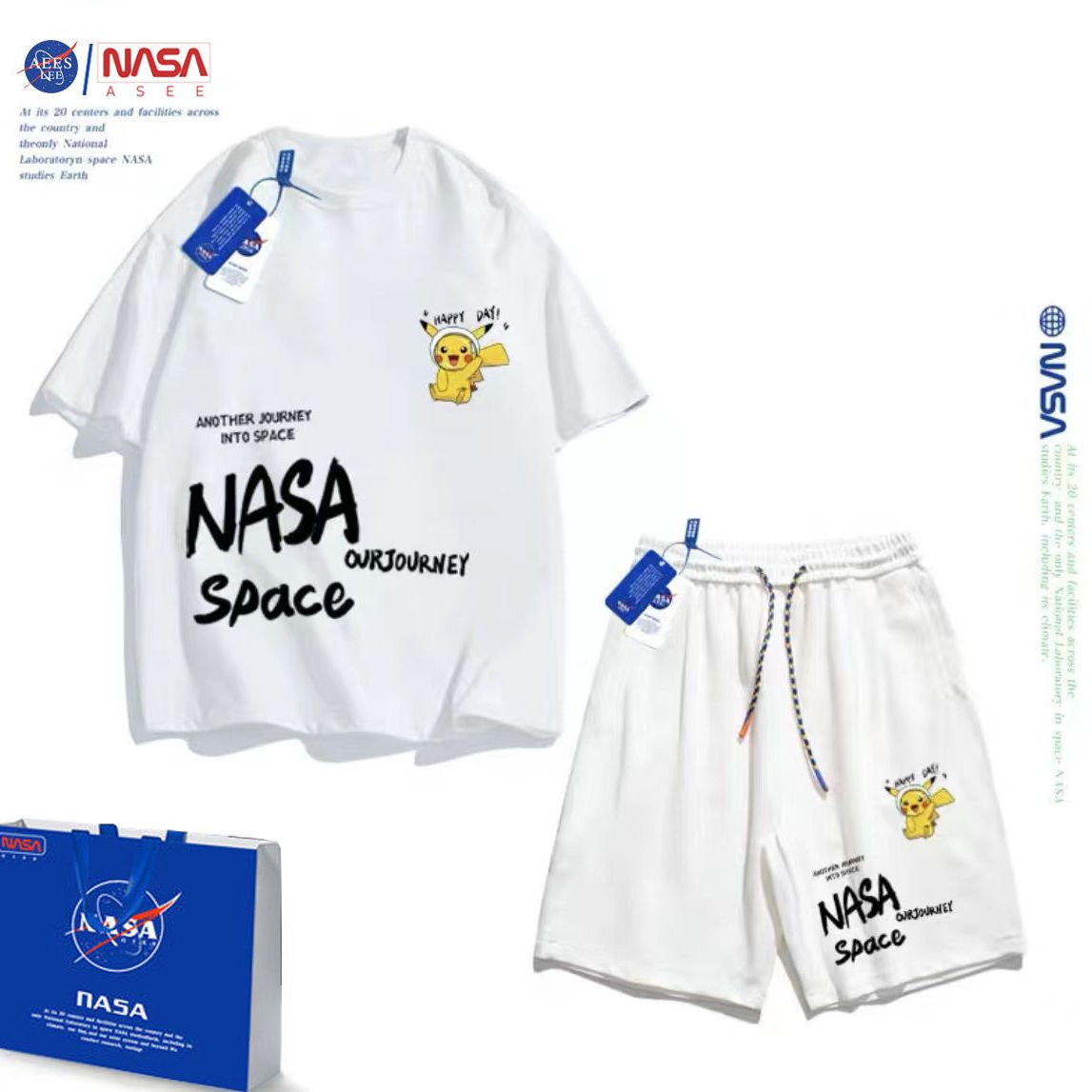 NASA联名大皮卡丘男童短袖套装夏装新款中大童t恤儿童两件套