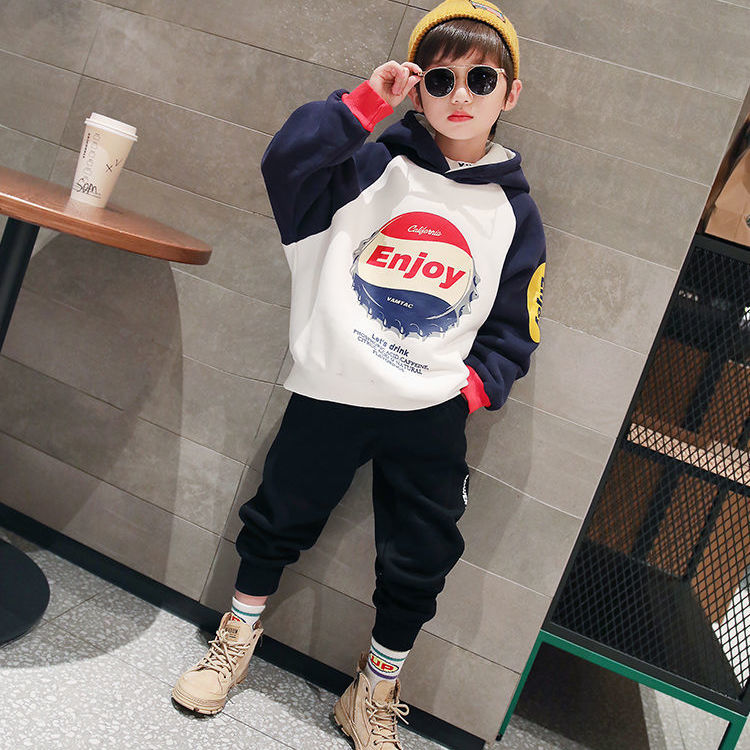 Children's Plush & amp; thickened Hooded Sweater Autumn & amp; winter new middle school & amp; university children's Pullover boys' fashionable jacket