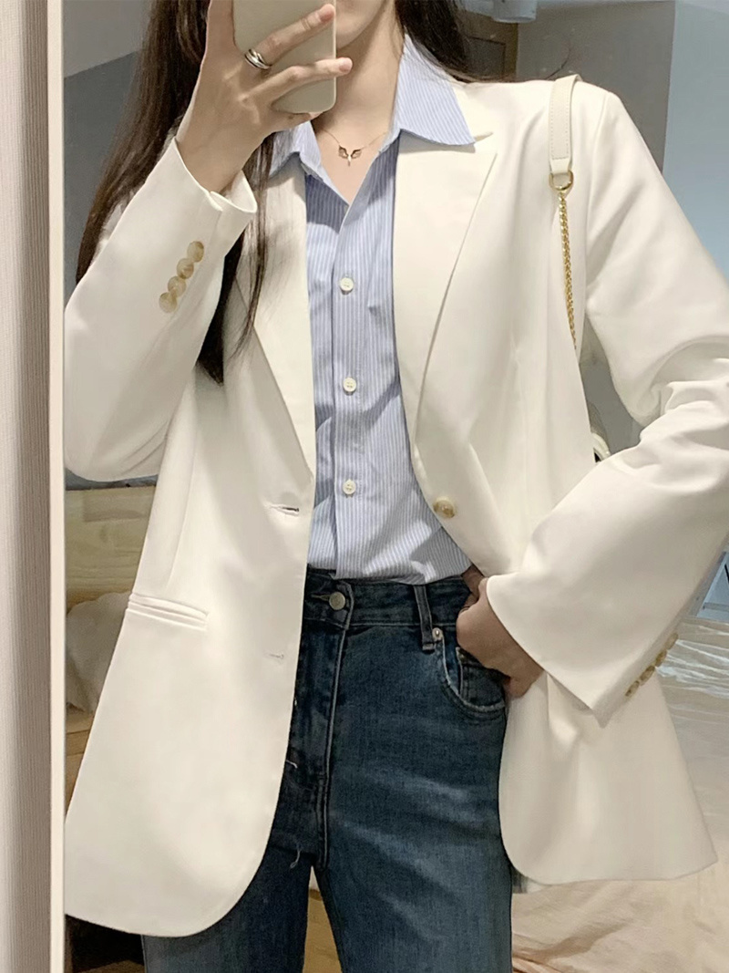 Apricot suit jacket for women spring and autumn new Korean version small slim slim loose casual high-end Internet celebrity suit trend