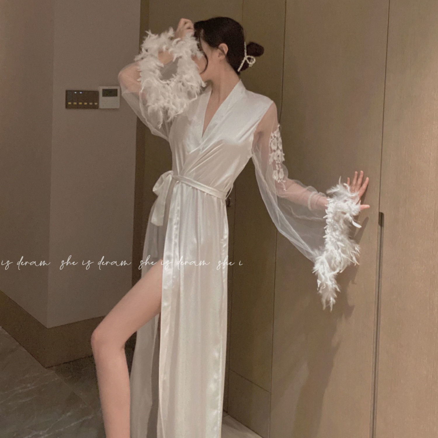 Female star private room pure desire morning gown ladies French ice silk sexy temptation plus size hotel hot nightgown home clothes