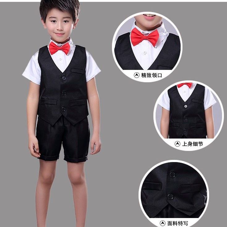 [four piece suit] boys' Tuxedo Vest Suit Black Host Children's suit primary school students' chorus performance suit