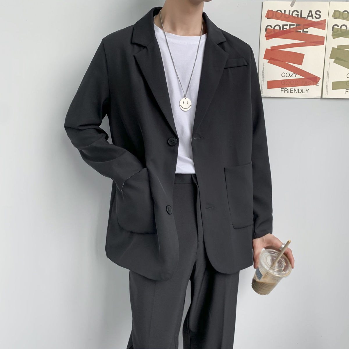[Three-piece suit] 21 spring and autumn high-end suit men's suit ins ruffian handsome suit jacket Korean trend