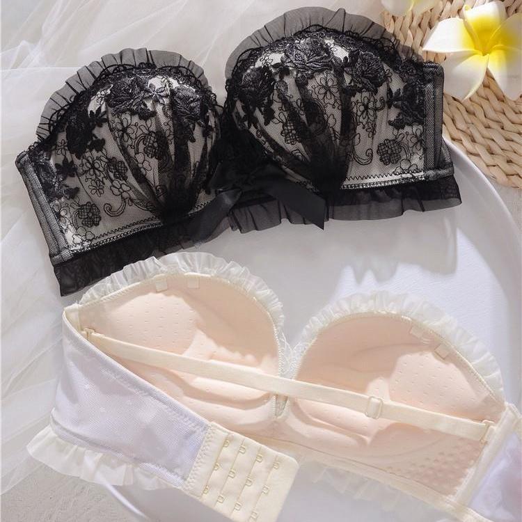 Underwear women's small breasts gather to show big flat chest without steel ring to close breasts anti-sagging sexy pure desire style bra set