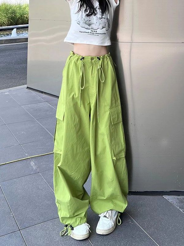 Waist drawstring trousers casual trousers men and women spring and summer thin overalls loose slim wide-leg trousers trousers trendy