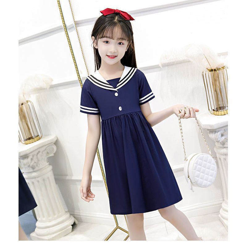 女童连衣裙夏季新款韩版洋气海军领裙子中大儿童装网红公主裙