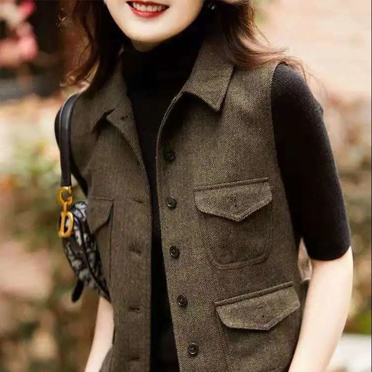 Small fragrant wind waistcoat women's 2023 autumn new high-end fashion suit vest classic woolen coat women