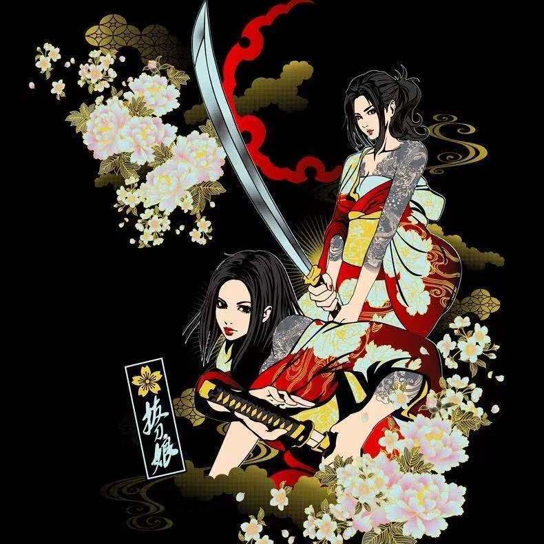 拔刀娘21新款纯棉刺绣t恤男日系潮牌花魁重工五分袖t恤男短袖男 10天内发货 咩吔值得买